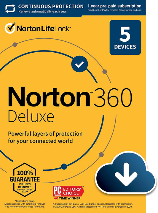 Norton 360 Deluxe 1 Year/5 Devices Instant download for Windows Mac