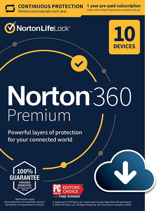Norton 360 Premium 1 Year/10 Devices Instant download Windows – Mac